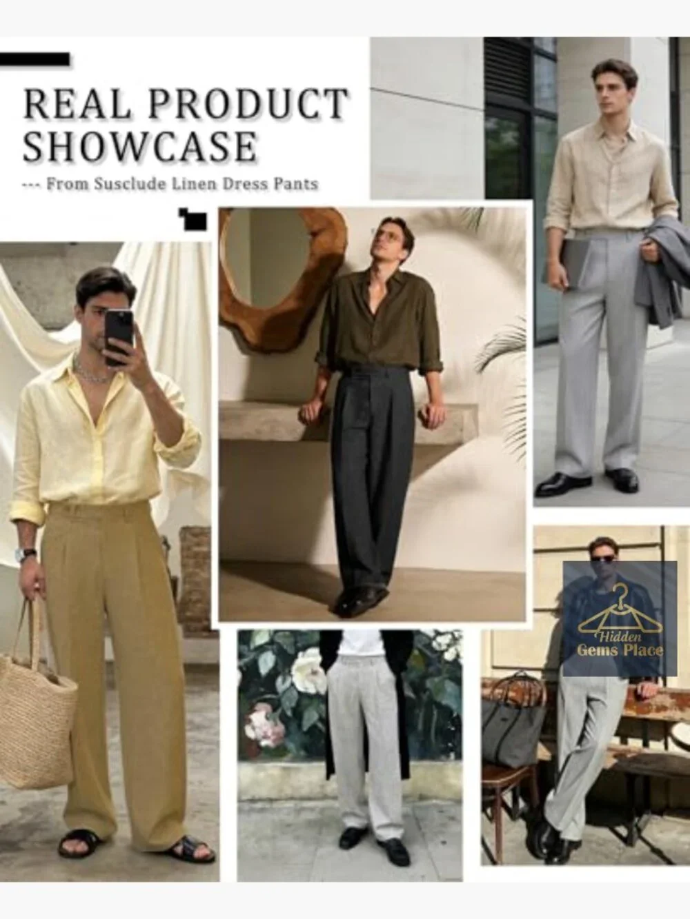 Baggy Pleated Wide Leg Dress Pants Linen Blend Relaxed Fit Trousers